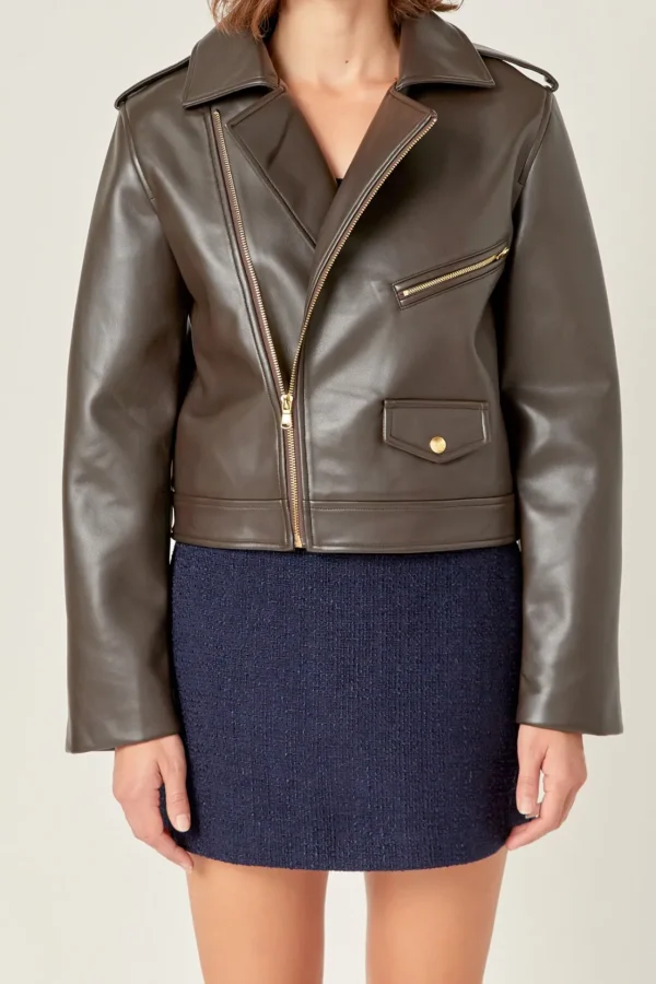 ENGLISH FACTORY Matching Sets | Jackets & Coats*- Faux Leather Biker Jacket DARKBROWN
