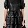 ENGLISH FACTORY Leather Dresses | Tops*- Faux Leather Embroidered Mini Dress BLACK