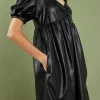 ENGLISH FACTORY Leather Dresses | Tops*- Faux Leather Mini Dress BLACK