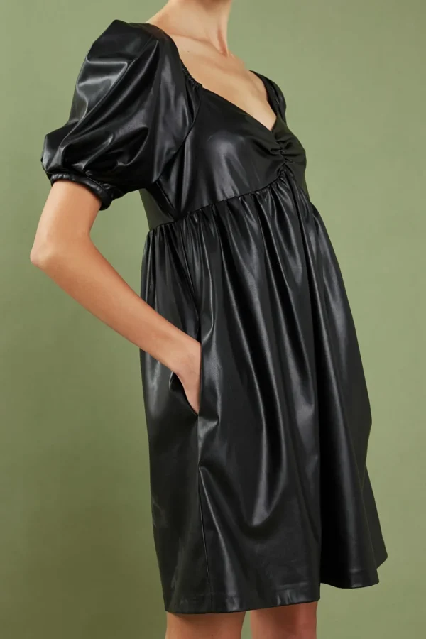ENGLISH FACTORY Leather Dresses | Tops*- Faux Leather Mini Dress BLACK