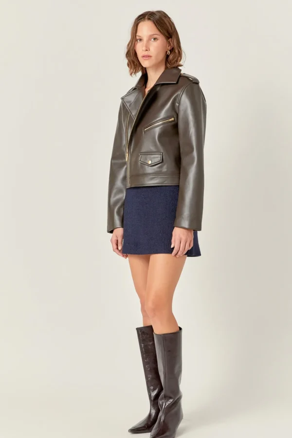 ENGLISH FACTORY Matching Sets | Jackets & Coats*- Faux Leather Biker Jacket DARKBROWN