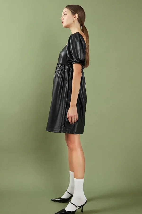 ENGLISH FACTORY Leather Dresses | Tops*- Faux Leather Mini Dress BLACK