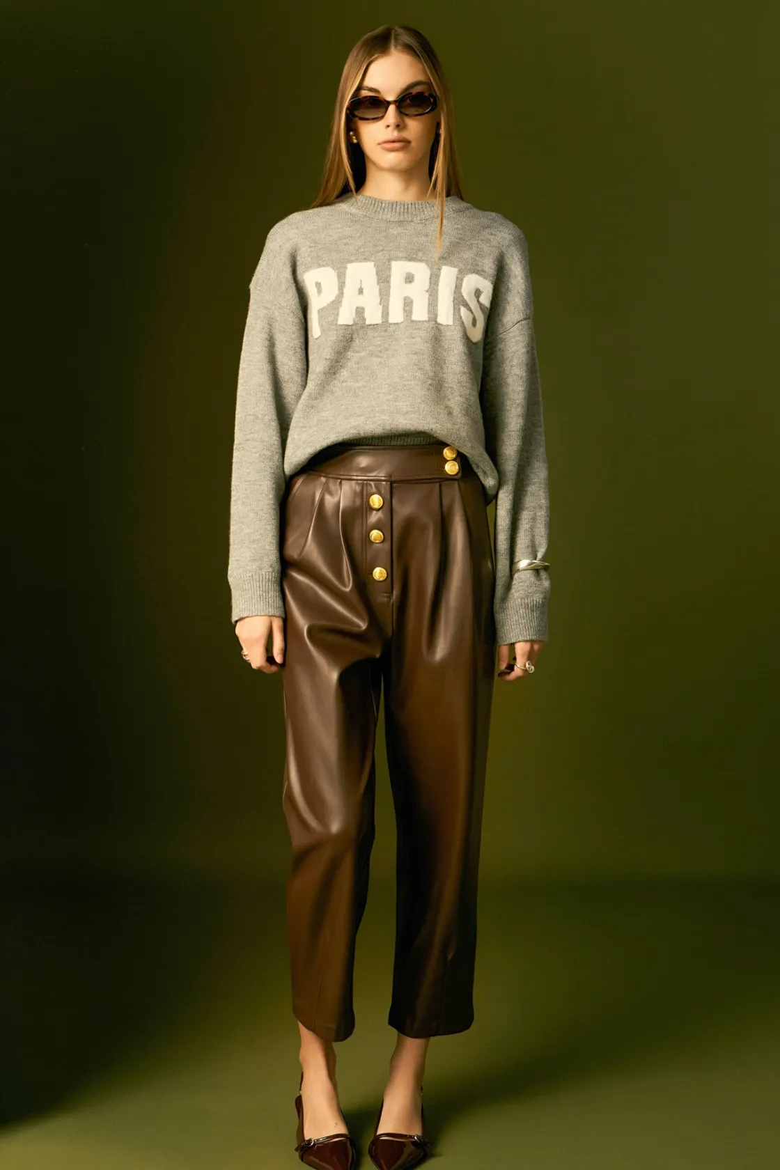 english_factory__faux_lea_1.webp ENGLISH FACTORY Pants | Tops*- Faux Leather Trousers DARKBROWN