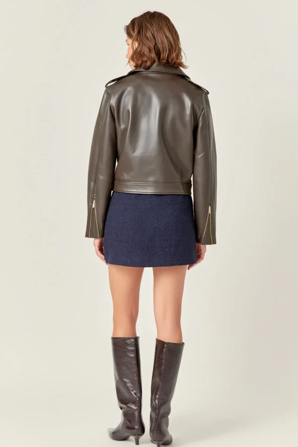 ENGLISH FACTORY Matching Sets | Jackets & Coats*- Faux Leather Biker Jacket DARKBROWN