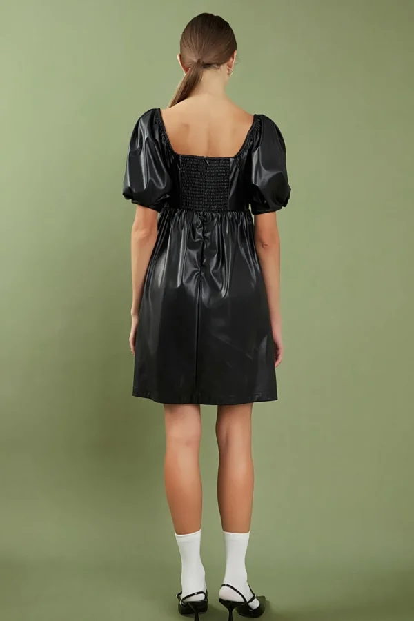 ENGLISH FACTORY Leather Dresses | Tops*- Faux Leather Mini Dress BLACK