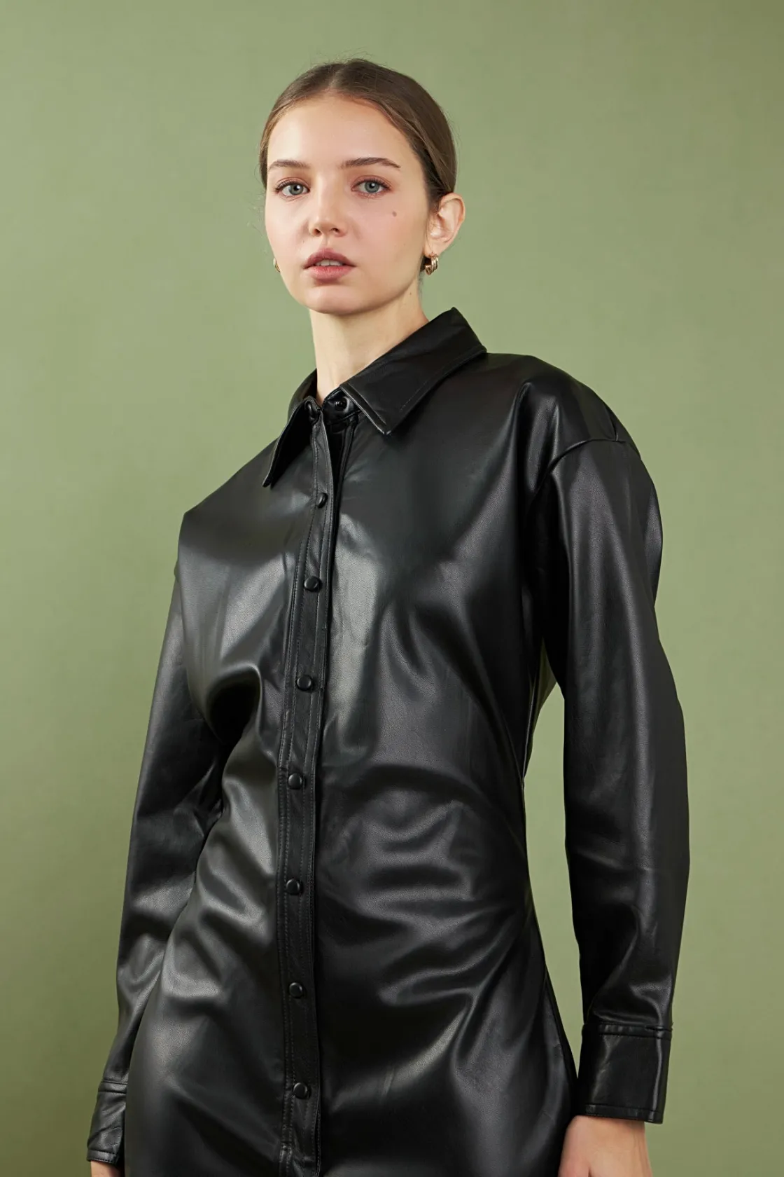 english_factory__faux_lea_3-7.webp ENGLISH FACTORY Leather Dresses | Little Black Dress*- Faux Leather Cinched Mini Dress BLACK