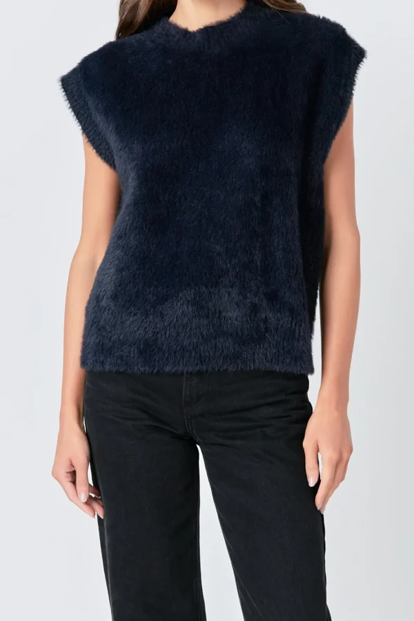 ENGLISH FACTORY Tops*- Feather Plush Knit Vest
