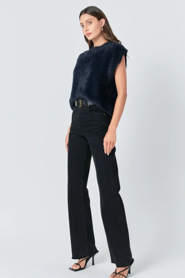 ENGLISH FACTORY Tops*- Feather Plush Knit Vest