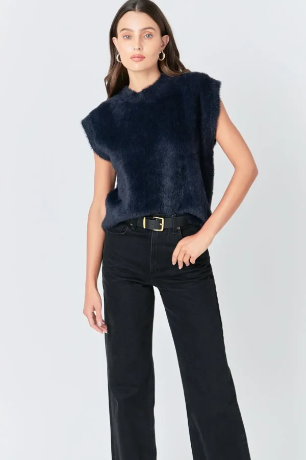 ENGLISH FACTORY Tops*- Feather Plush Knit Vest