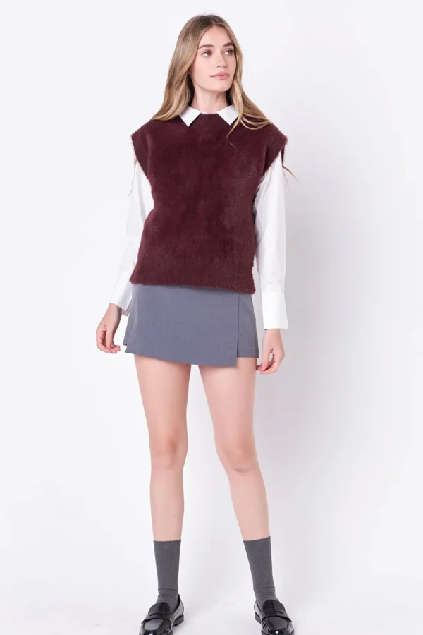 ENGLISH FACTORY Tops*- Feather Plush Knit Vest