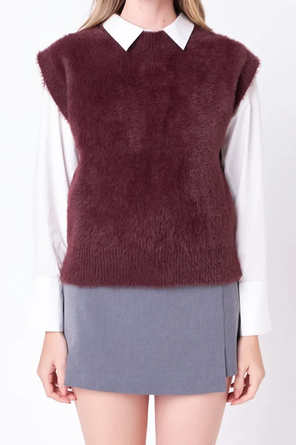 ENGLISH FACTORY Tops*- Feather Plush Knit Vest
