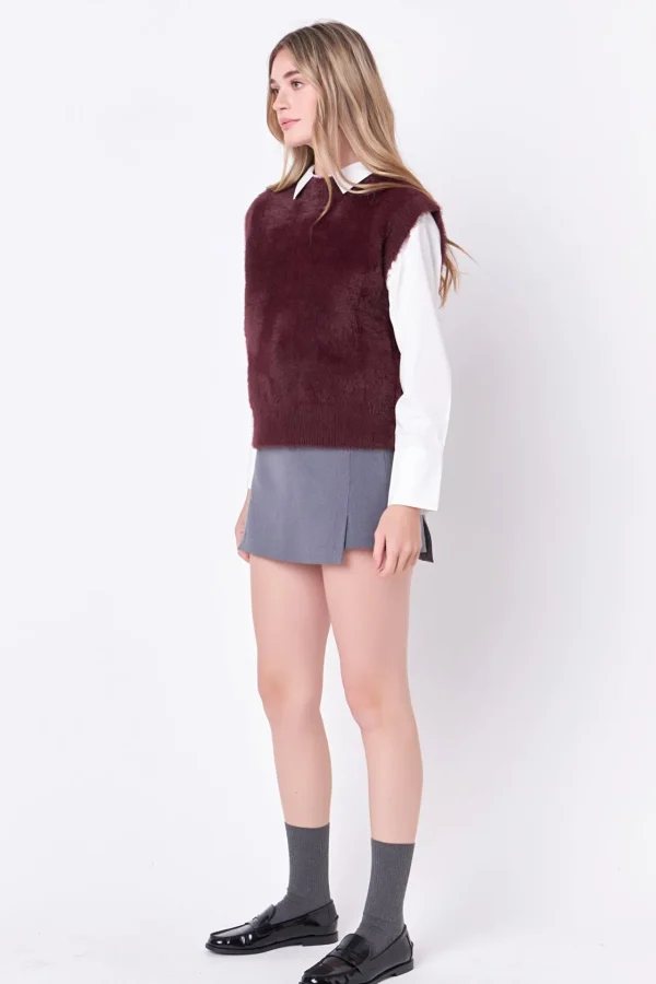 ENGLISH FACTORY Tops*- Feather Plush Knit Vest