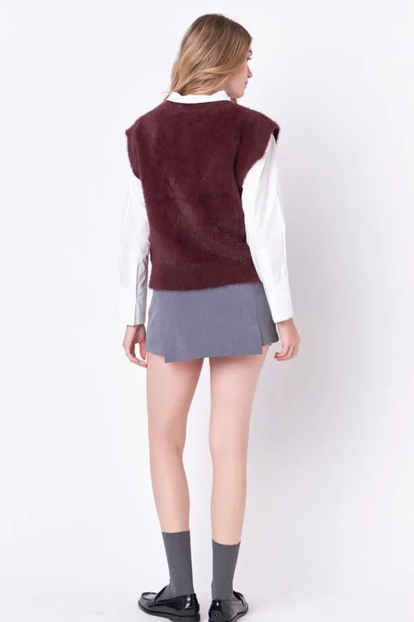 ENGLISH FACTORY Tops*- Feather Plush Knit Vest
