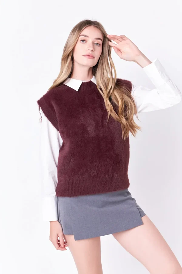 ENGLISH FACTORY Tops*- Feather Plush Knit Vest