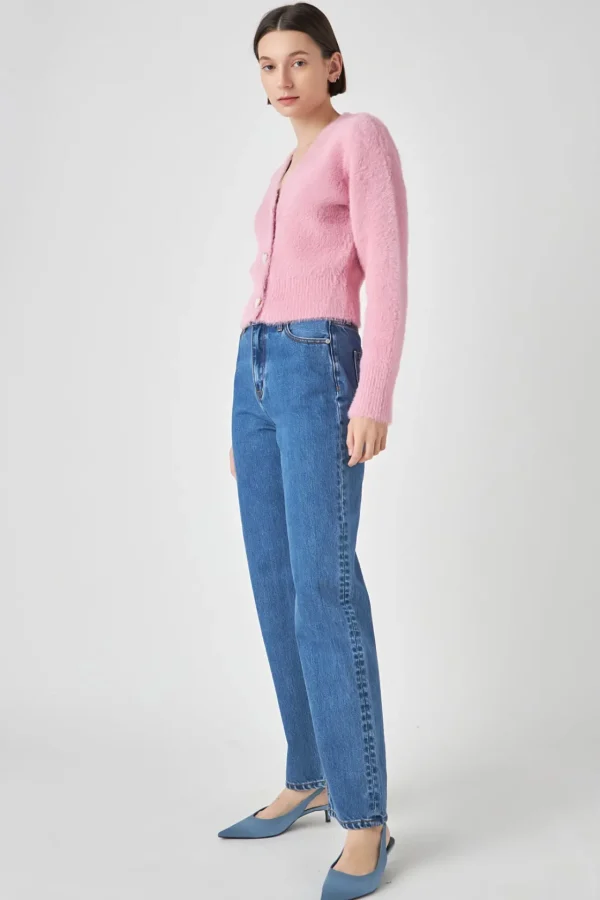 ENGLISH FACTORY Sweaters & Knits | Tops*- Feathered Plush Heart Buttoned Cardigan