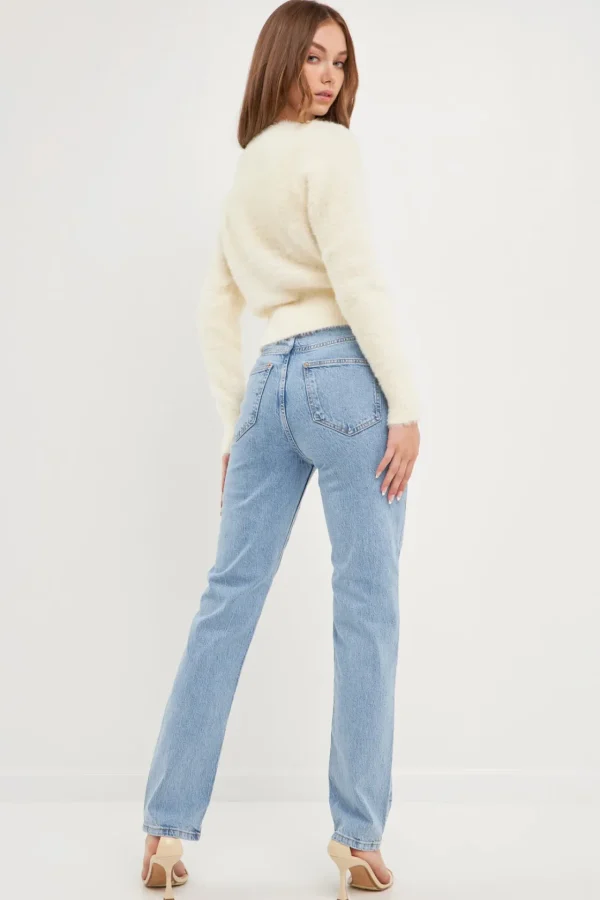 ENGLISH FACTORY Sweaters & Knits | Tops*- Feathered Plush Heart Buttoned Cardigan