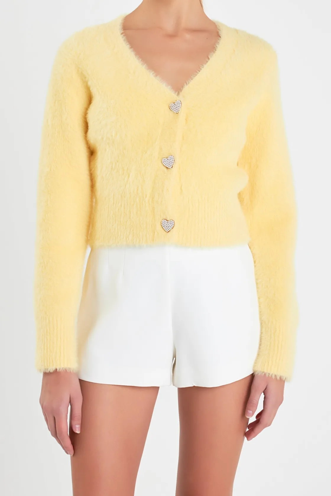 english_factory__feathere_15.webp ENGLISH FACTORY Sweaters & Knits | Tops*- Feathered Plush Heart Buttoned Cardigan