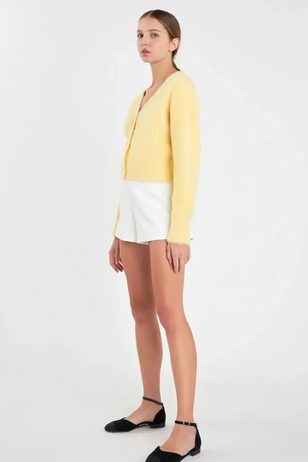 ENGLISH FACTORY Sweaters & Knits | Tops*- Feathered Plush Heart Buttoned Cardigan