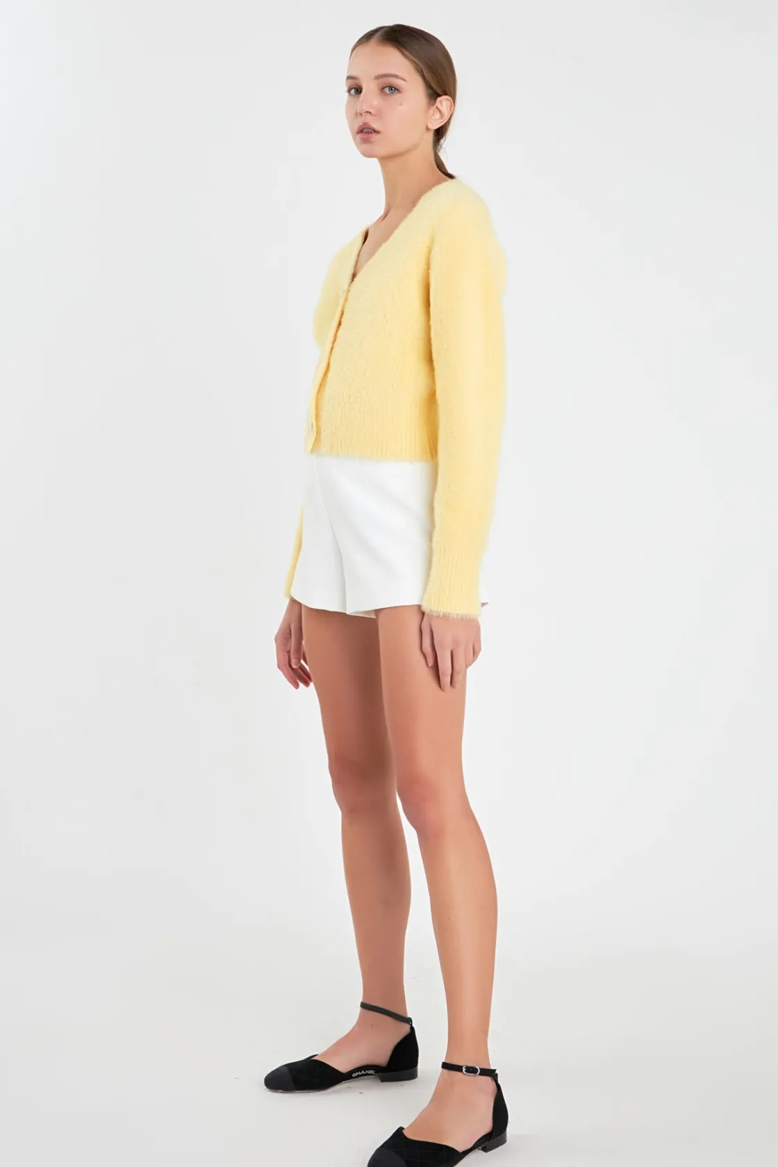 english_factory__feathere_16.webp ENGLISH FACTORY Sweaters & Knits | Tops*- Feathered Plush Heart Buttoned Cardigan