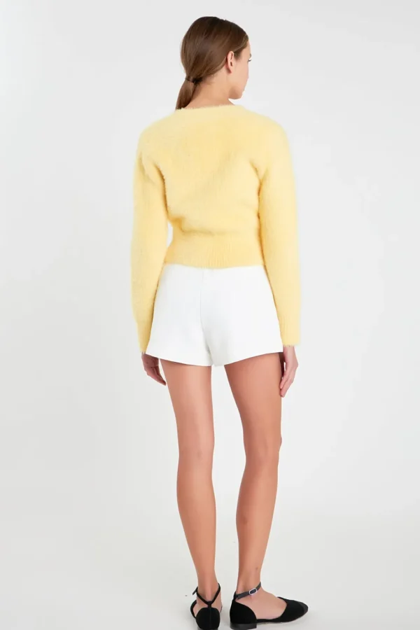 ENGLISH FACTORY Sweaters & Knits | Tops*- Feathered Plush Heart Buttoned Cardigan