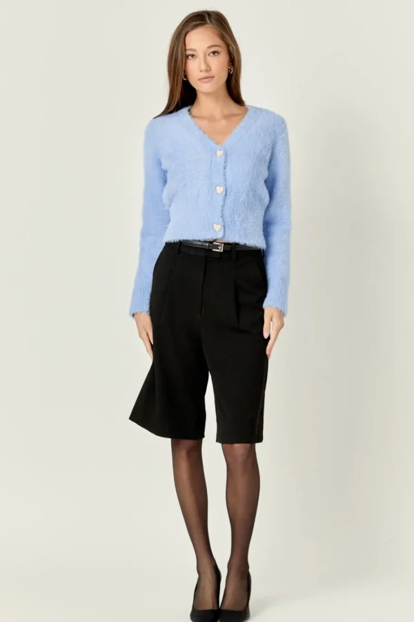 ENGLISH FACTORY Sweaters & Knits | Tops*- Feathered Plush Heart Buttoned Cardigan