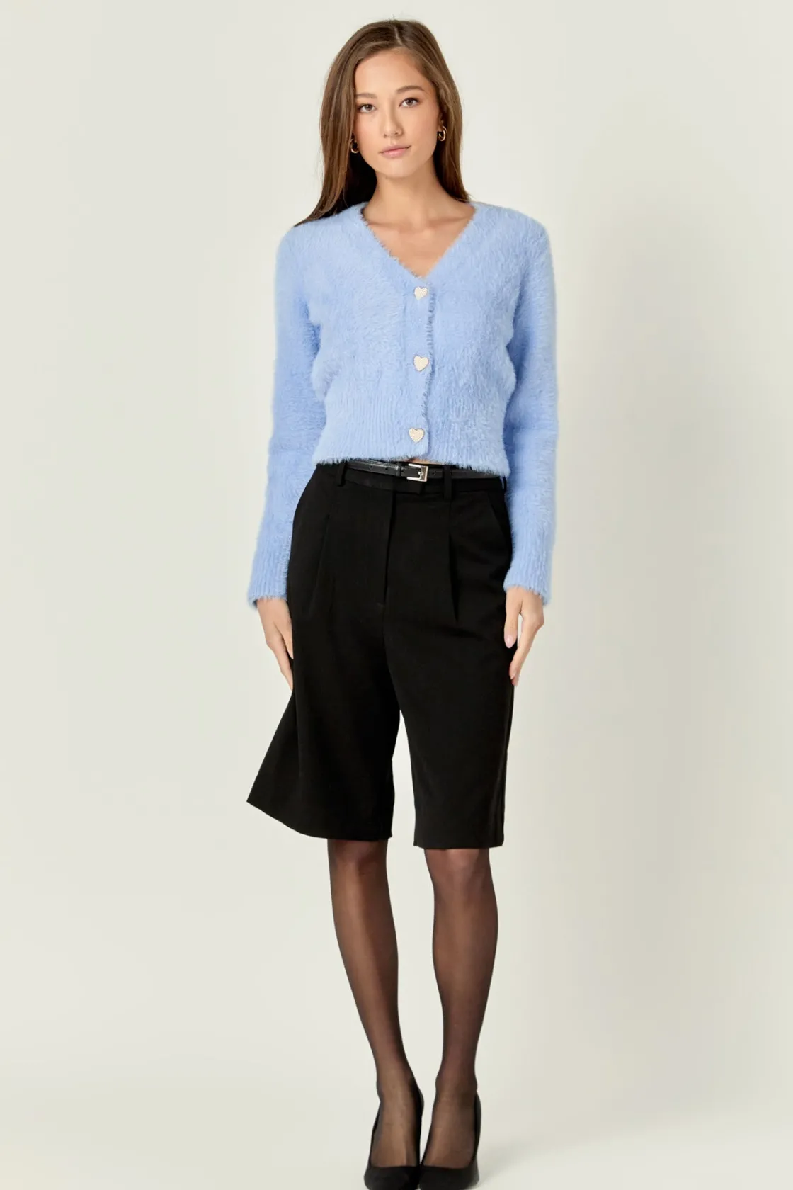 english_factory__feathere_19.webp ENGLISH FACTORY Sweaters & Knits | Tops*- Feathered Plush Heart Buttoned Cardigan
