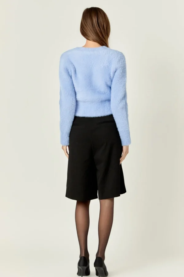 ENGLISH FACTORY Sweaters & Knits | Tops*- Feathered Plush Heart Buttoned Cardigan