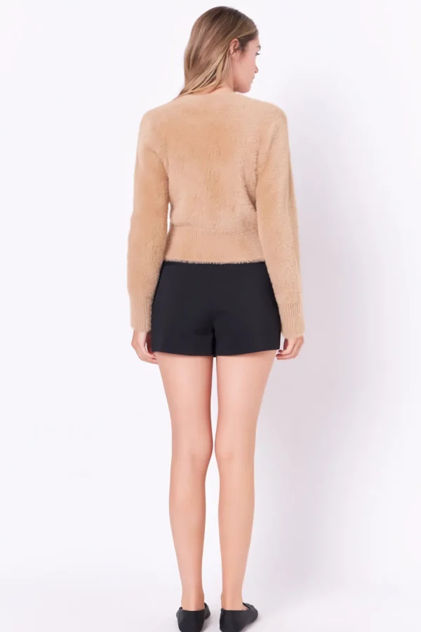 ENGLISH FACTORY Sweaters & Knits | Tops*- Feathered Plush Heart Buttoned Cardigan