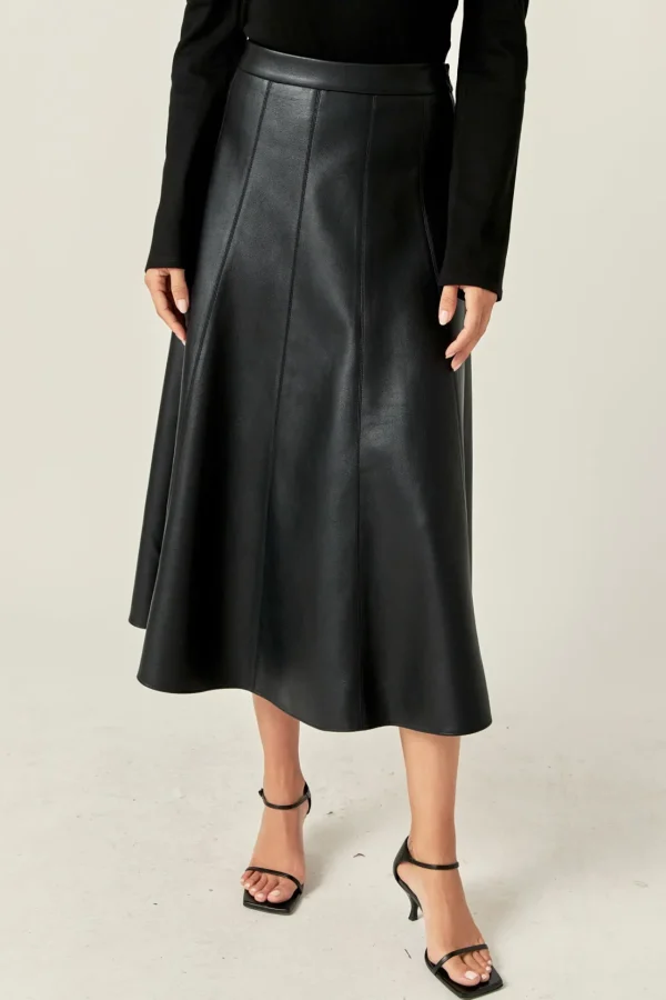 ENGLISH FACTORY Skirts | Tops*- Flare Faux Leather Midi Skirt BLACK