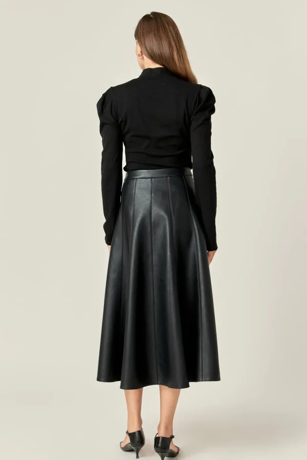 ENGLISH FACTORY Skirts | Tops*- Flare Faux Leather Midi Skirt BLACK