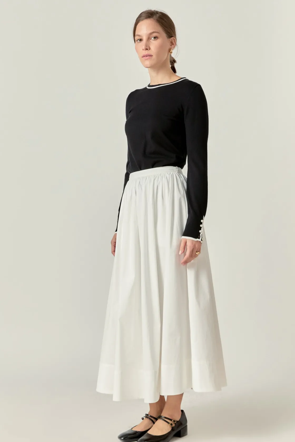 english_factory__flared_m_1.webp ENGLISH FACTORY Skirts | Tops*- Flared Midi Skirt WHITE