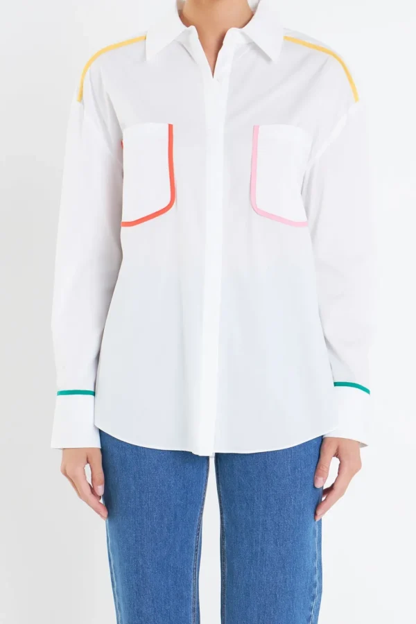 ENGLISH FACTORY Shirts & Blouses*- Flat Binding Detailed Shirt WHITEMULTI