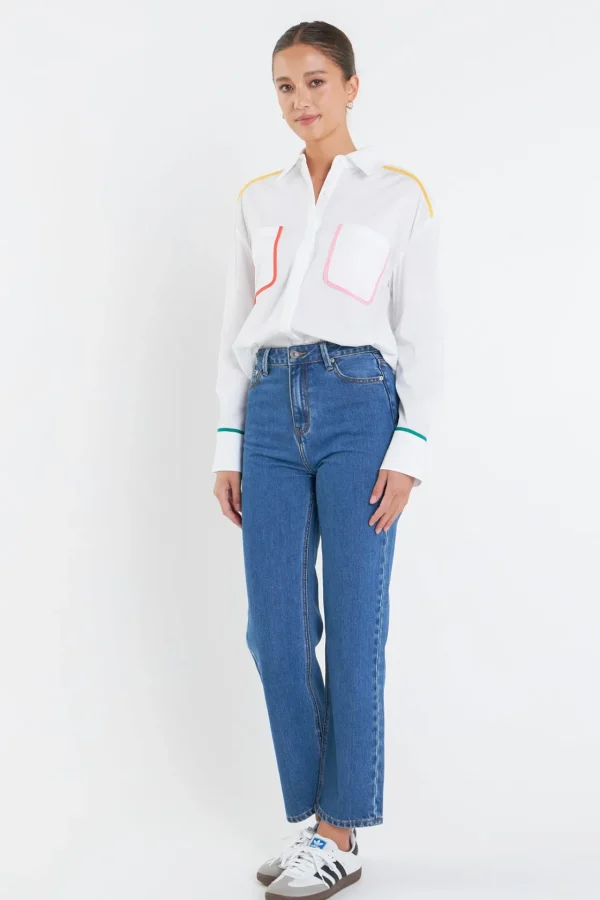 ENGLISH FACTORY Shirts & Blouses*- Flat Binding Detailed Shirt WHITEMULTI