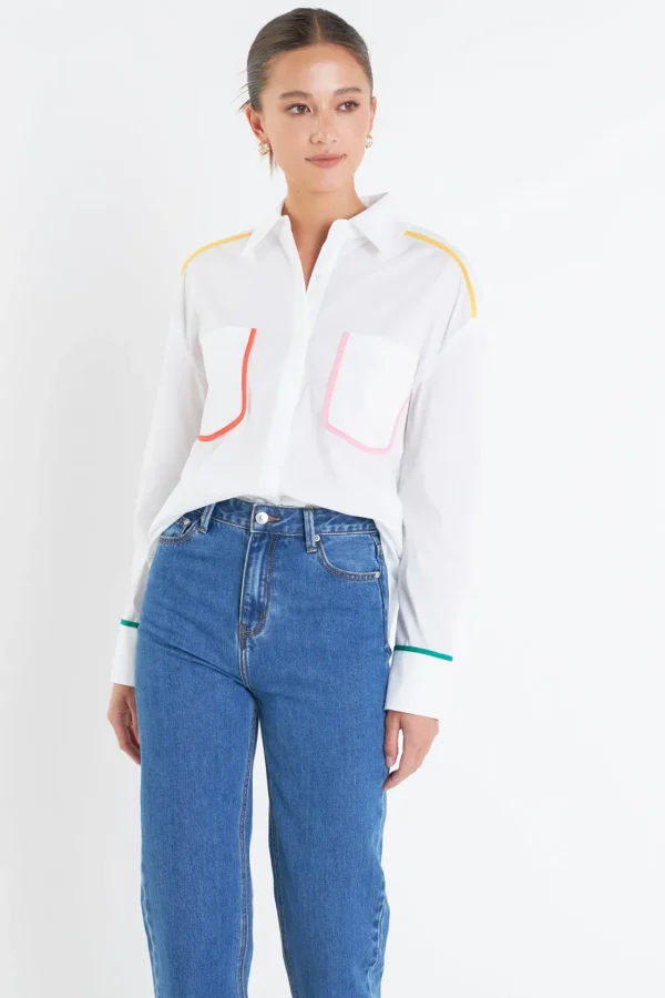 ENGLISH FACTORY Shirts & Blouses*- Flat Binding Detailed Shirt WHITEMULTI