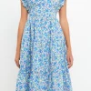 ENGLISH FACTORY Floral Dresses*- Floral Back Cut-out Midi Dress BLUEMULTI