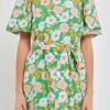 ENGLISH FACTORY Floral Dresses | Tops*- Floral belted Puff Sleeve Mini Shift Dress GREEN
