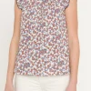 ENGLISH FACTORY Tops*- Floral Contrast Stitch Top BLUEMULTI