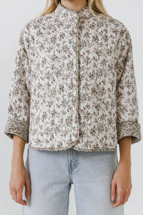 ENGLISH FACTORY Jackets & Coats*- Floral Contrast Quilted Jacket CREAM