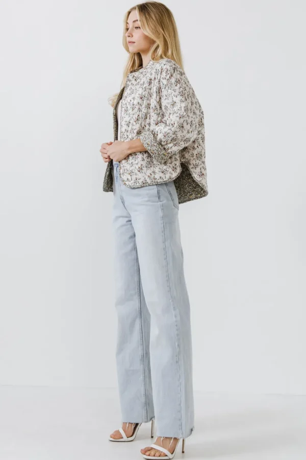 ENGLISH FACTORY Jackets & Coats*- Floral Contrast Quilted Jacket CREAM
