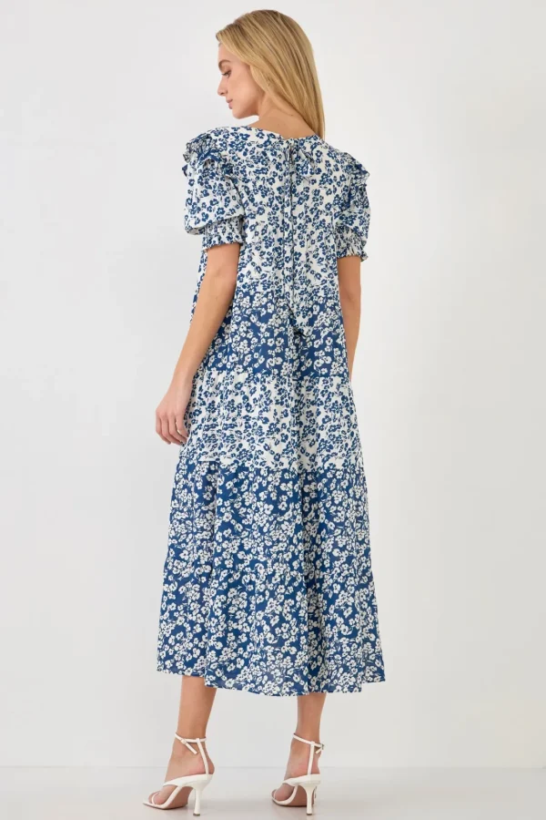 ENGLISH FACTORY White Dresses | Puff Sleeve*- Floral Color Block Midi Dress WHITE