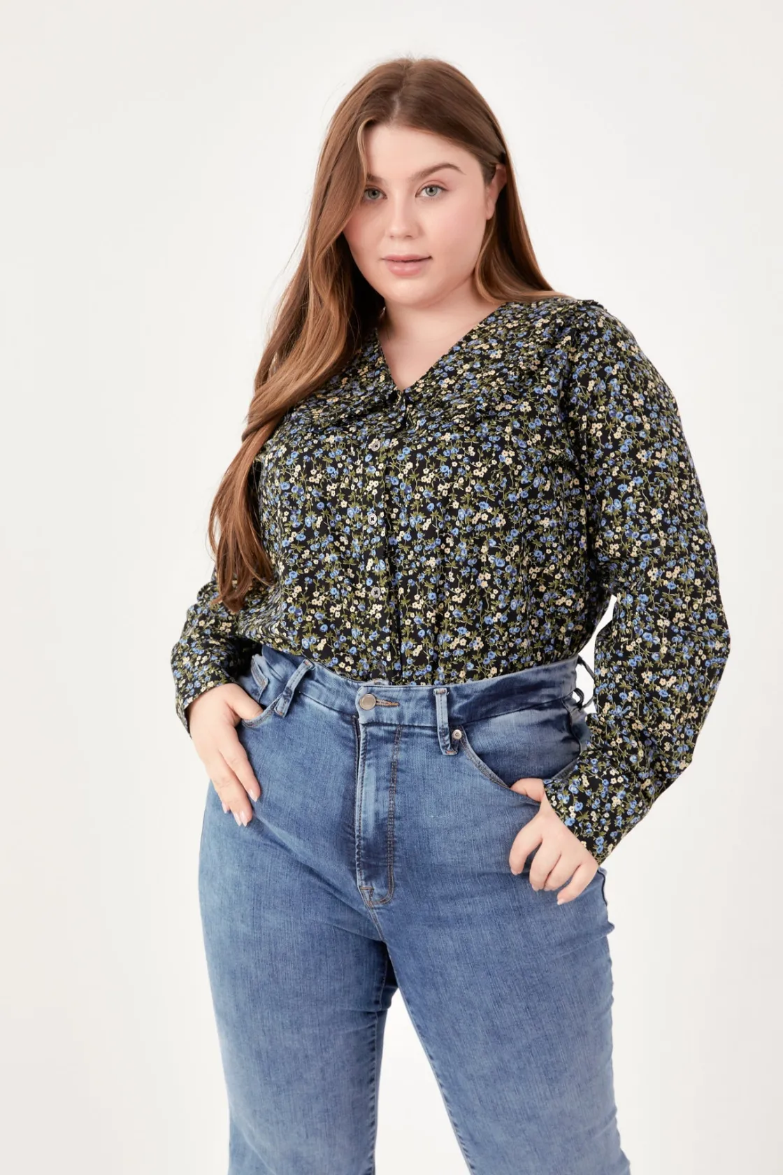 english_factory__floral_c_3-1.webp ENGLISH FACTORY Shirts & Blouses | Tops*- Floral Collar Detail Shirt