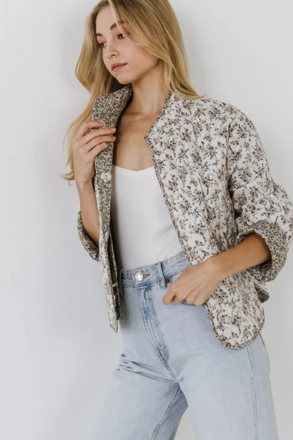 ENGLISH FACTORY Jackets & Coats*- Floral Contrast Quilted Jacket CREAM