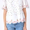 ENGLISH FACTORY Tops*- Floral Embroidery Scalloped Top WHITE