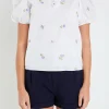 ENGLISH FACTORY Tops*- Floral Embroidery V-neck Top WHITE