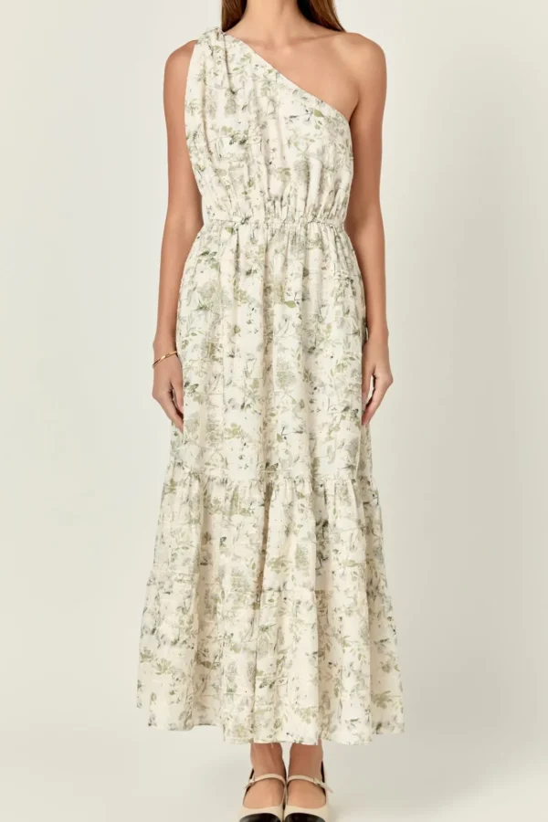 ENGLISH FACTORY Floral Dresses | Tops*- Floral Embroidery One Shoulder Maxi Dress GREENMULTI