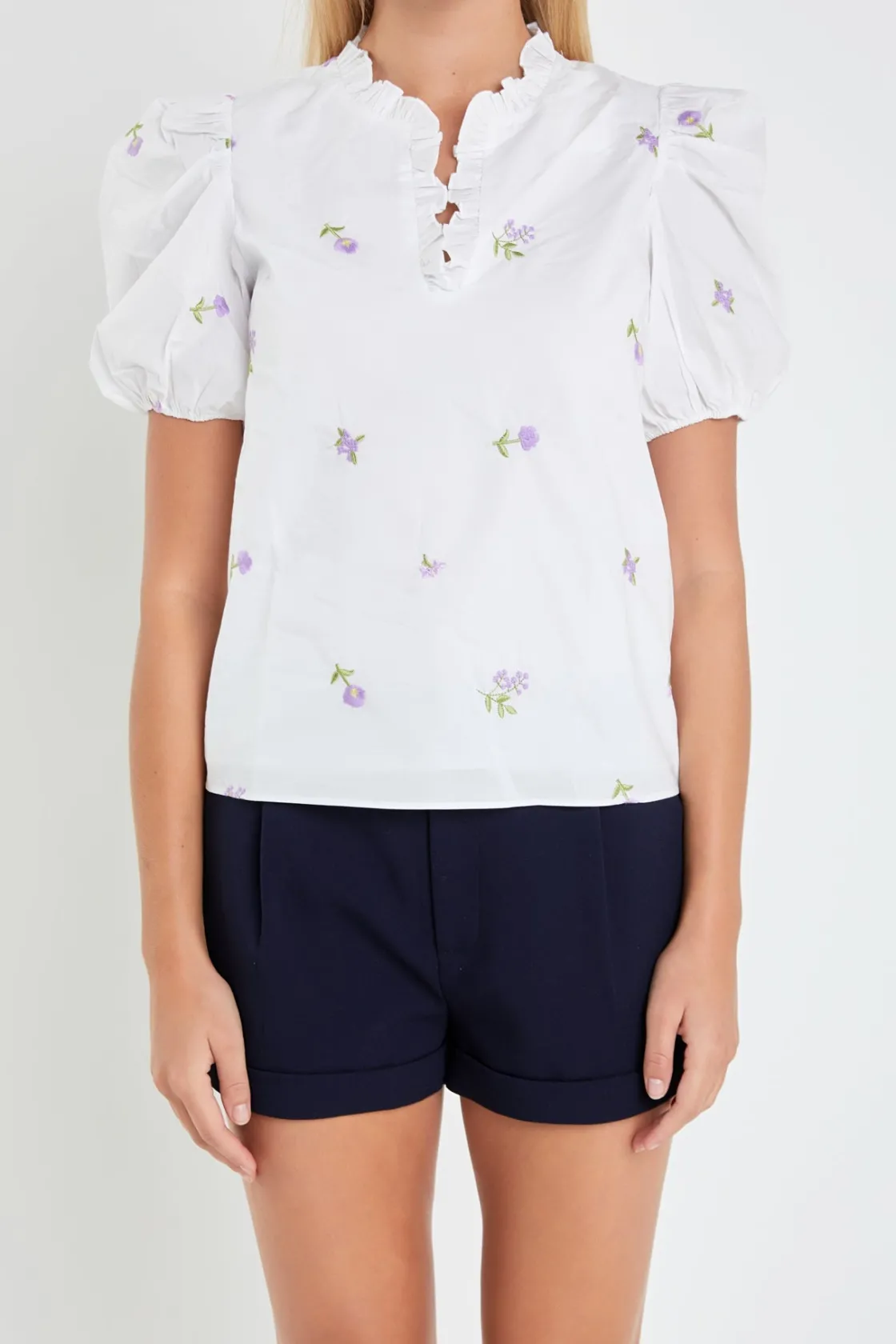 english_factory__floral_e_0.webp ENGLISH FACTORY Tops*- Floral Embroidery V-neck Top WHITE
