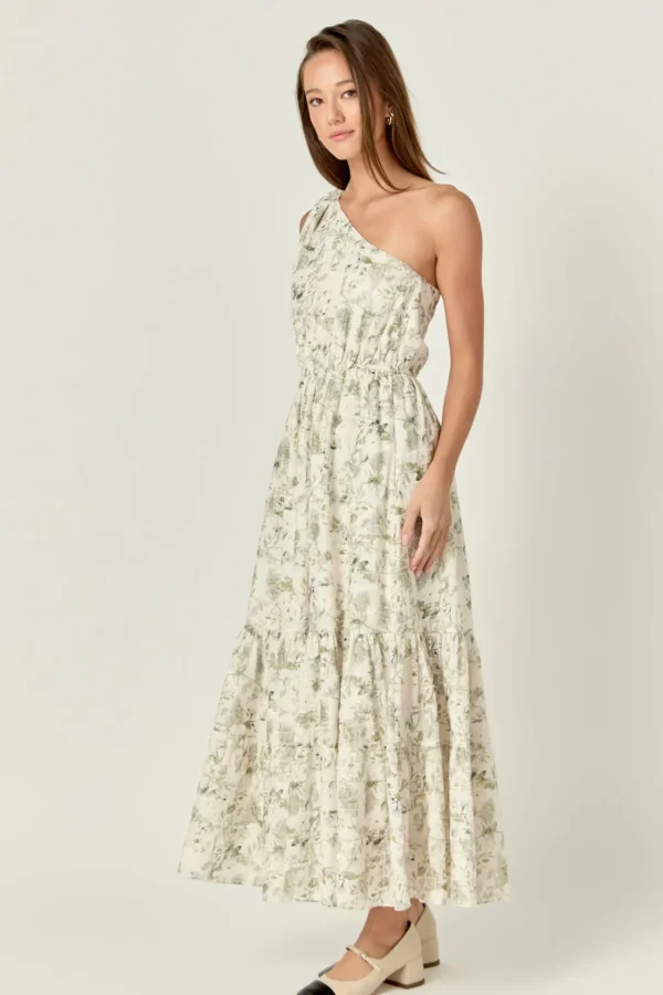 ENGLISH FACTORY Floral Dresses | Tops*- Floral Embroidery One Shoulder Maxi Dress GREENMULTI
