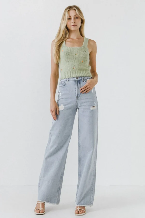 ENGLISH FACTORY Sweaters & Knits | Tops*- Floral Embroidered Knit Top