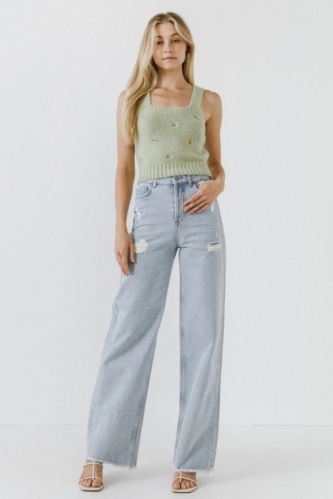 english_factory__floral_e_14.webp ENGLISH FACTORY Sweaters & Knits | Tops*- Floral Embroidered Knit Top