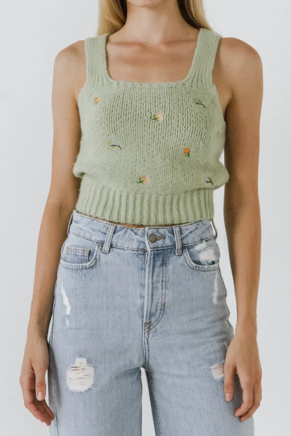 ENGLISH FACTORY Sweaters & Knits | Tops*- Floral Embroidered Knit Top